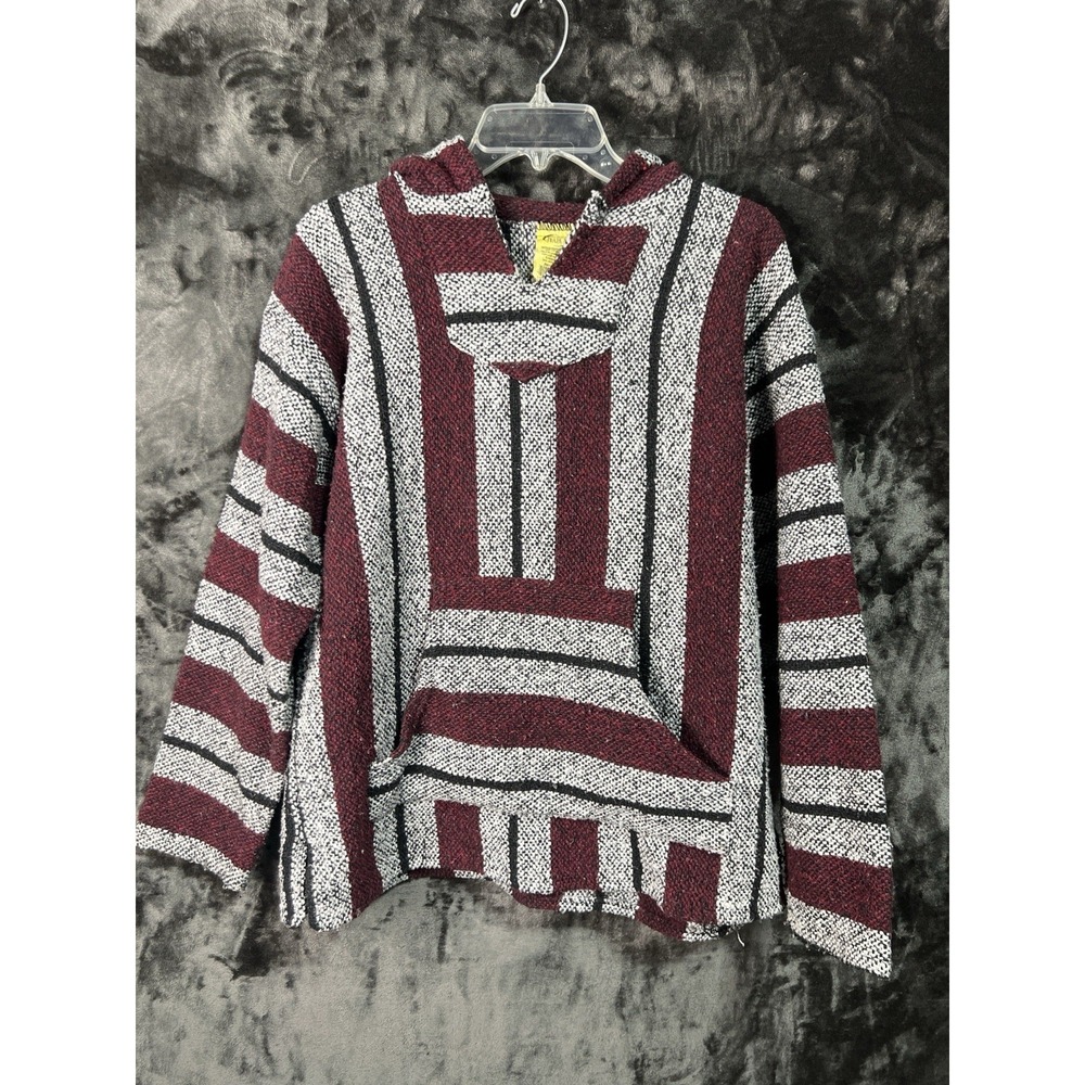 Baja Hoodie Drug‎ Rug Pullover Adult L Burgundy Made in Mexico